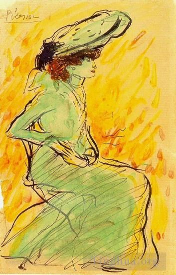 巴勃罗·毕加索 当代各类绘画作品 -  《长袍绿臀美女,1901》