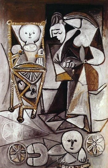 巴勃罗·毕加索 当代各类绘画作品 -  《孩子们的随行女士,1950》