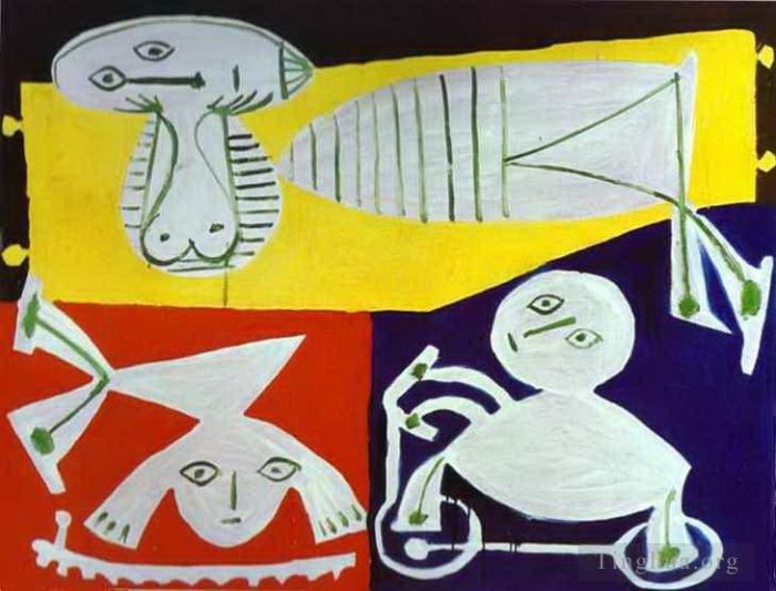 巴勃罗·毕加索 当代各类绘画作品 -  《弗朗索瓦·吉洛,(Francoise,Gilot),与克劳德,(Claude),和帕洛玛,(Paloma),1951》