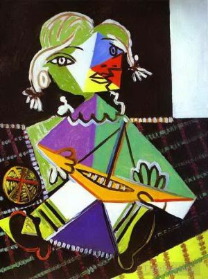 巴勃罗·毕加索的当代艺术作品《划船的女孩,玛雅·毕加索,1938》