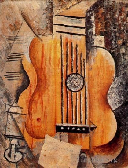 巴勃罗·毕加索 当代各类绘画作品 -  《吉他,Jaime,Eva,1912》