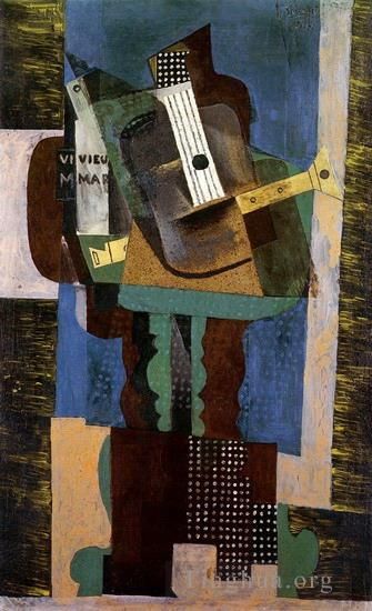 巴勃罗·毕加索 当代各类绘画作品 -  《吉他单簧管和桌子上的布特耶,1916》