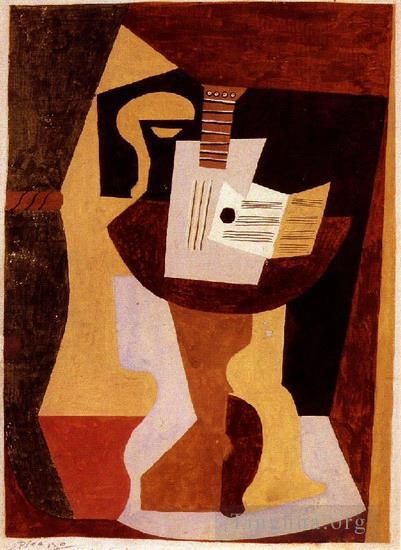 巴勃罗·毕加索 当代各类绘画作品 -  《吉他与分区,sur,un,gueridon,1920》