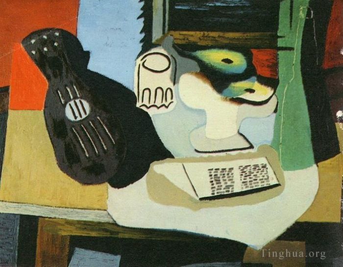 巴勃罗·毕加索 当代各类绘画作品 -  《Guitare,verre,et,compotier,avec,水果,1924》