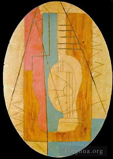 巴勃罗·毕加索 当代各类绘画作品 -  《绿与玫瑰吉他,1912》