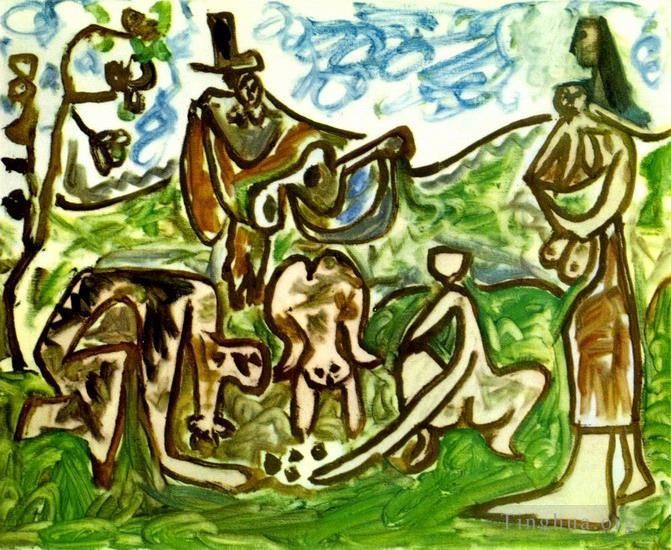 巴勃罗·毕加索 当代各类绘画作品 -  《吉他手和风景中的人物,I,1960》