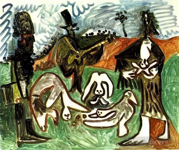 巴勃罗·毕加索 当代各类绘画作品 -  《吉他手与风景中的人物,II,1960》
