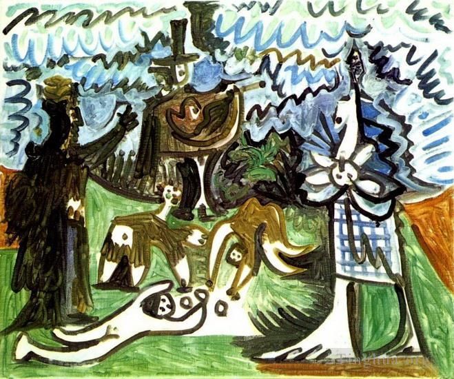 巴勃罗·毕加索 当代各类绘画作品 -  《吉他手与风景中的人物,III,1960》