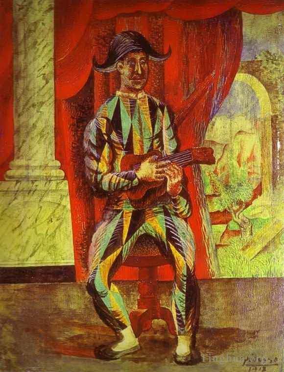 巴勃罗·毕加索 当代各类绘画作品 -  《拿着吉他的丑角,1917》