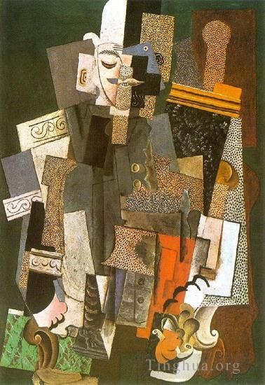 巴勃罗·毕加索 当代各类绘画作品 -  《1915,年起首的瓜阿西斯,dans,un,fauteuil,男士》