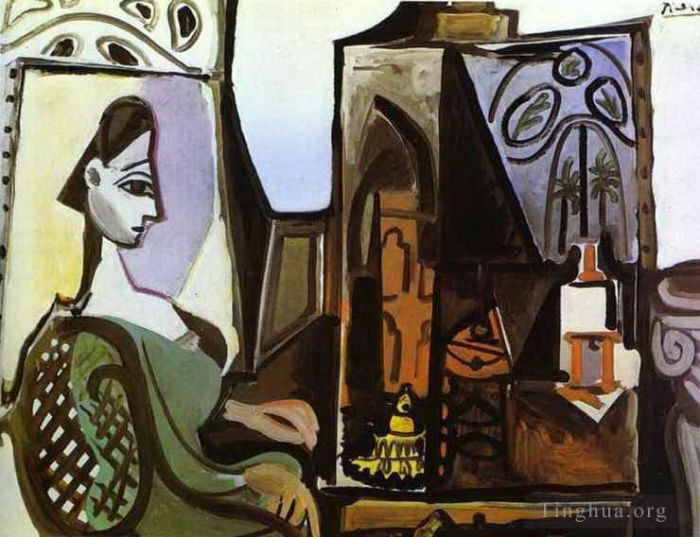 巴勃罗·毕加索 当代各类绘画作品 -  《杰奎琳在,1956,工作室》