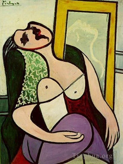巴勃罗·毕加索 当代各类绘画作品 -  《镜子中的睡房,玛丽·特蕾莎·沃尔特,1932》