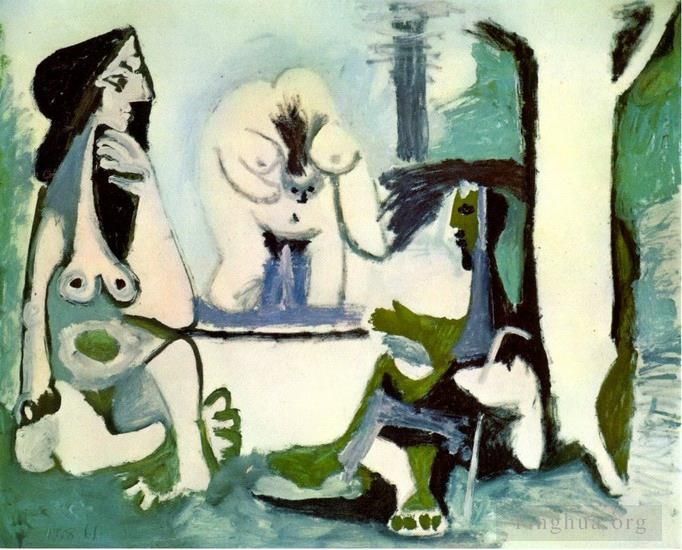 巴勃罗·毕加索 当代各类绘画作品 -  《马奈草丛上的晚宴,12,1961》