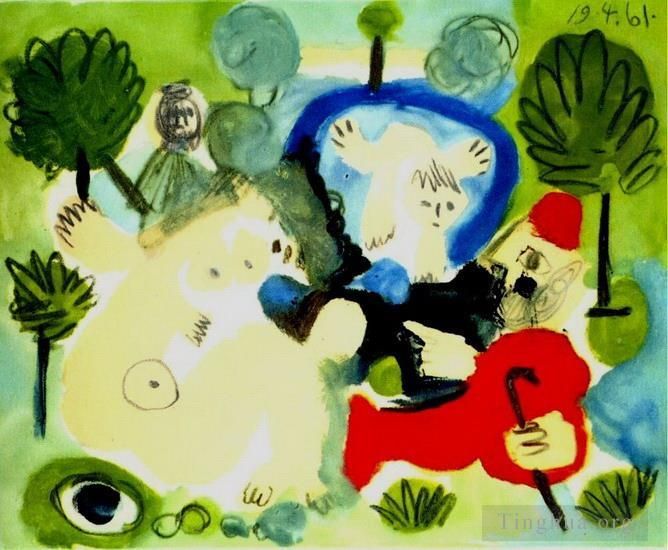巴勃罗·毕加索 当代各类绘画作品 -  《马奈草丛晚宴,1961》
