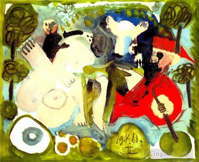 巴勃罗·毕加索 当代各类绘画作品 -  《马奈草丛中的晚宴,2,1961》