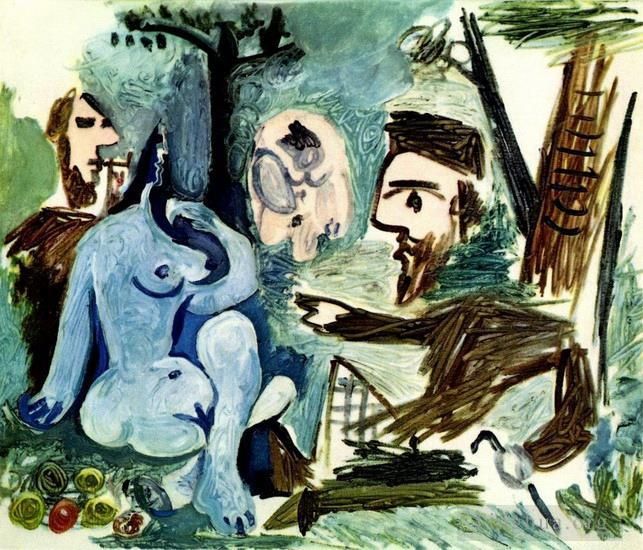 巴勃罗·毕加索 当代各类绘画作品 -  《马奈草地上的晚宴,4,1961》