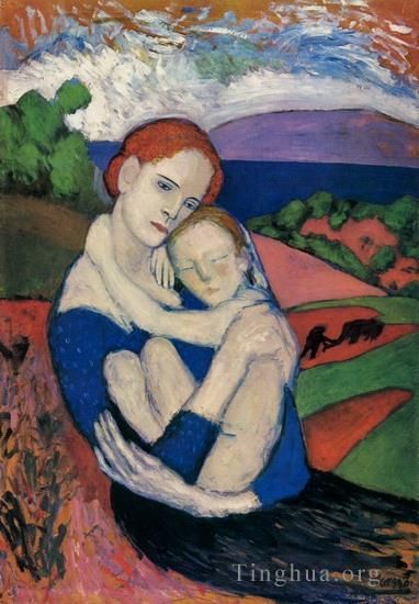 巴勃罗·毕加索 当代各类绘画作品 -  《Mere,et,enfant,La,Maternite,Meretenant,l,enfant,1901》