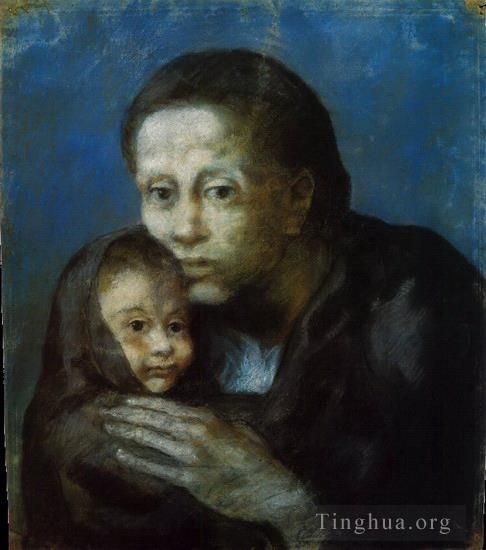 巴勃罗·毕加索 当代各类绘画作品 -  《Mere,et,enfant,au,fichu,1903》
