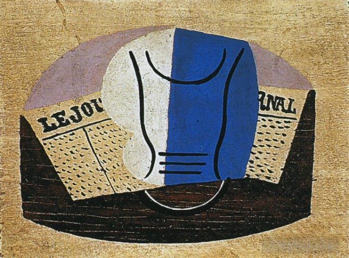 巴勃罗·毕加索 当代各类绘画作品 -  《Nature,morte,au,Journal,Verre,等杂志,1923》