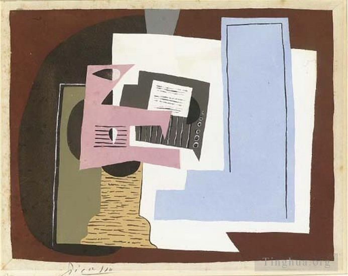 巴勃罗·毕加索 当代各类绘画作品 -  《Nature,morte,avec,吉他和分区,1920》