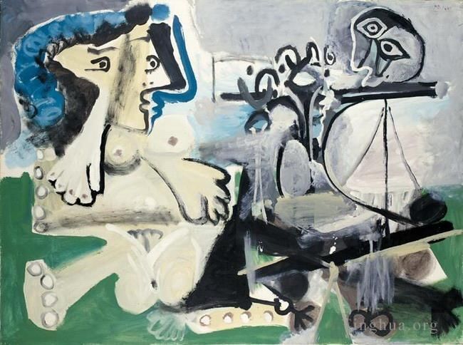 巴勃罗·毕加索 当代各类绘画作品 -  《长笛之夜,1967》