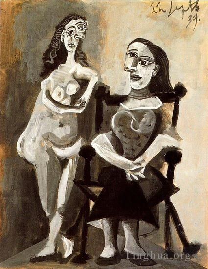 巴勃罗·毕加索 当代各类绘画作品 -  《Nu,debout,et,femme,assise,1939》