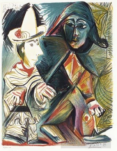 巴勃罗·毕加索 当代各类绘画作品 -  《皮埃罗和阿勒坎,1972》
