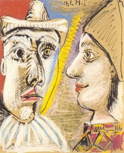 巴勃罗·毕加索 当代各类绘画作品 -  《皮埃罗与小丑,1971》