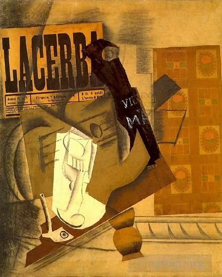 巴勃罗·毕加索 当代各类绘画作品 -  《马克·拉塞尔巴,(Marc,Lacerba),旧吉他谱,1914》