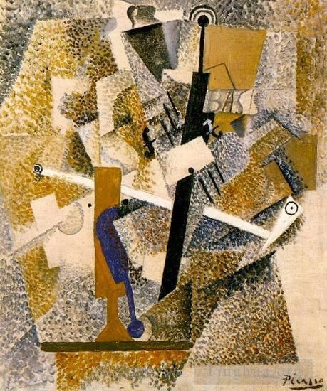 巴勃罗·毕加索 当代各类绘画作品 -  《管小提琴,低音提琴,1914》