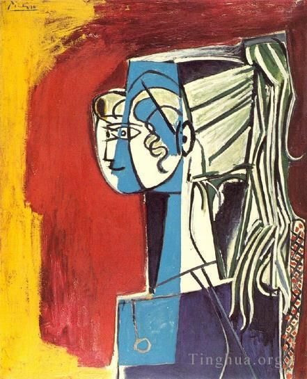 巴勃罗·毕加索 当代各类绘画作品 -  《西尔维特·大卫肖像,2sur,喜爱胭脂,1954》