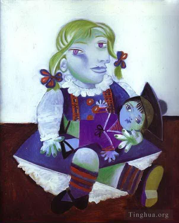 巴勃罗·毕加索 当代各类绘画作品 -  《玛雅人和她的洋娃娃的肖像,1938》