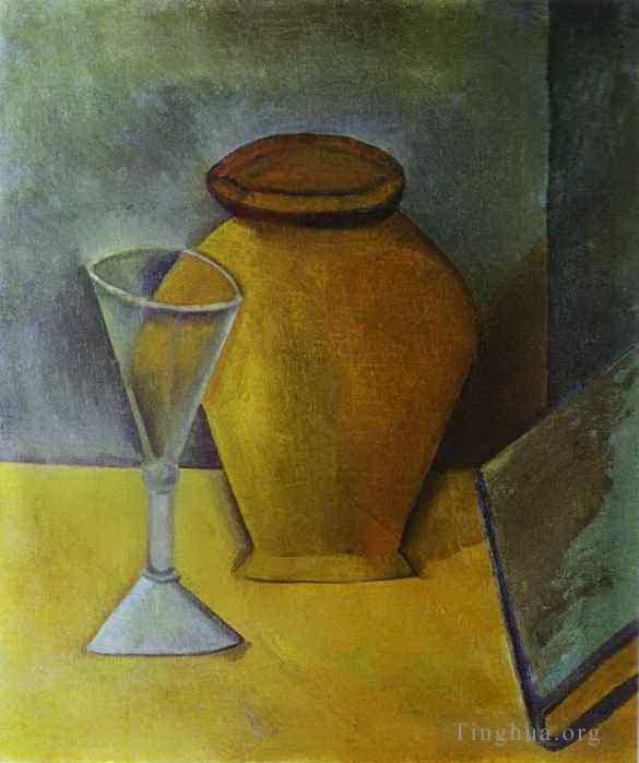 巴勃罗·毕加索 当代各类绘画作品 -  《壶酒杯和书,1908》