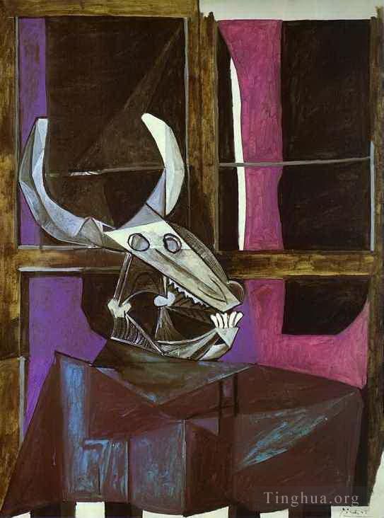巴勃罗·毕加索 当代各类绘画作品 -  《有转向头骨的静物,1942》