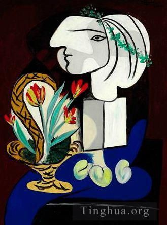 巴勃罗·毕加索 当代各类绘画作品 -  《郁金香静物,Nature,morte,aux,tulipes,1932》