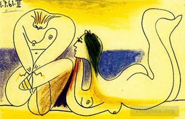巴勃罗·毕加索 当代各类绘画作品 -  《海滩上,1961》