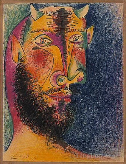 巴勃罗·毕加索 当代各类绘画作品 -  《牛头人头,1958》
