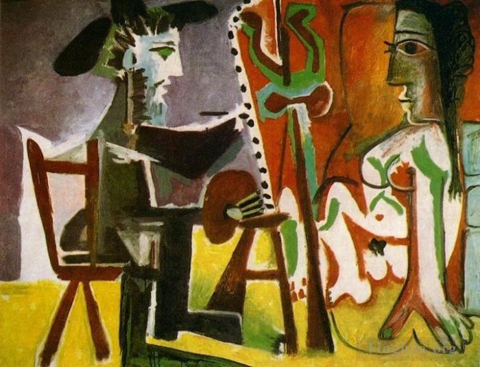 巴勃罗·毕加索 当代各类绘画作品 -  《艺术家和他的模特,L,艺术家和儿子模特,1963》