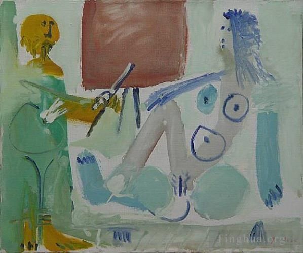 巴勃罗·毕加索 当代各类绘画作品 -  《艺术家和他的模特,L,艺术家和儿子模特,1965》