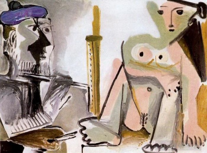 巴勃罗·毕加索 当代各类绘画作品 -  《艺术家和他的模特,L,艺术家和儿子模特,5,1964》