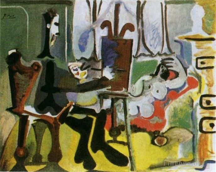 巴勃罗·毕加索 当代各类绘画作品 -  《艺术家和他的模特,L,Artiste,et,son,modele,I,1963》