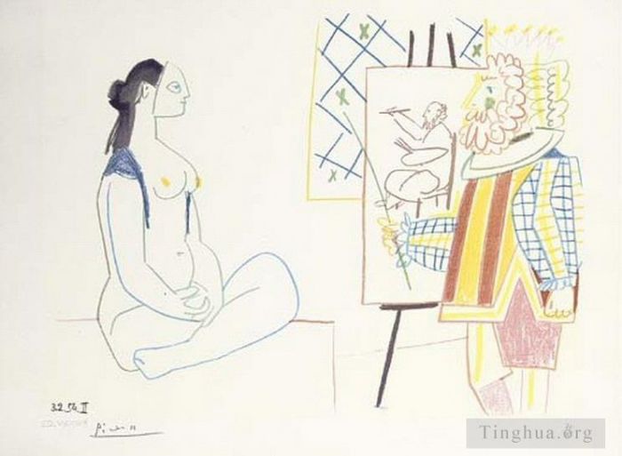巴勃罗·毕加索 当代各类绘画作品 -  《艺术家和他的模特,L,Artiste,et,son,modele,II,1958》