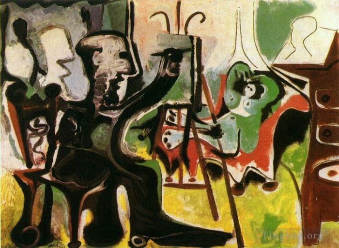 巴勃罗·毕加索 当代各类绘画作品 -  《艺术家和他的模特,L,Artiste,et,son,modele,II,1963》