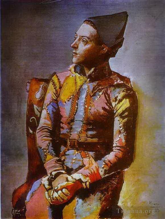 巴勃罗·毕加索 当代各类绘画作品 -  《坐着的丑角,1923》