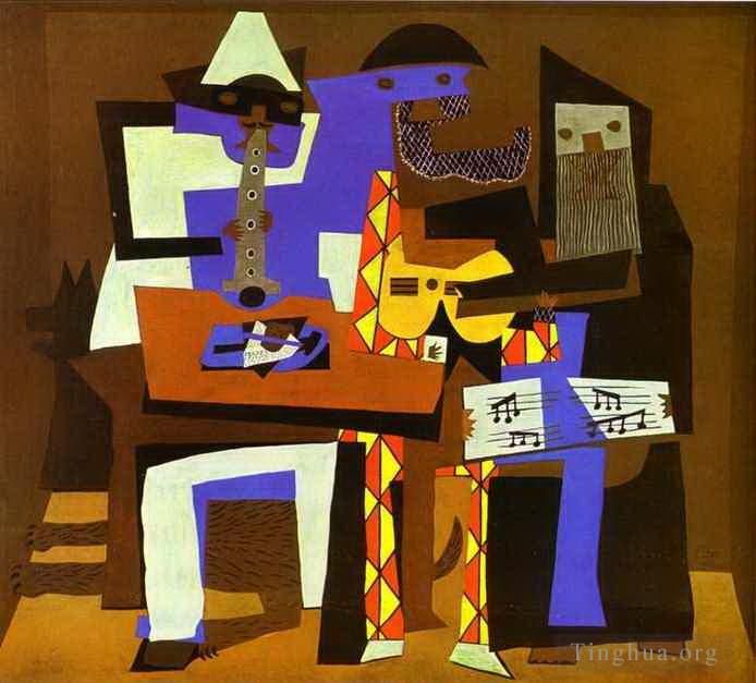 巴勃罗·毕加索 当代各类绘画作品 -  《三个音乐家,2,1921》