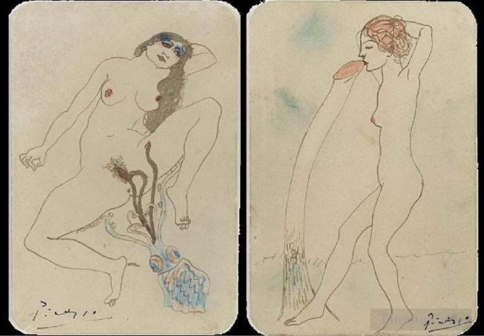 巴勃罗·毕加索 当代各类绘画作品 -  《两幅色情图画,Deux,dessins,erotices,1903》