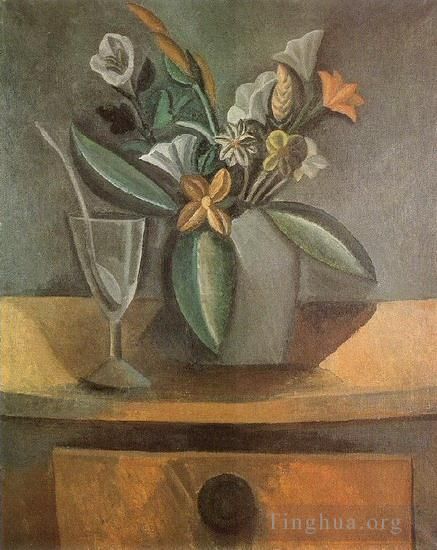 巴勃罗·毕加索 当代各类绘画作品 -  《葡萄酒与美食花瓶,1908》