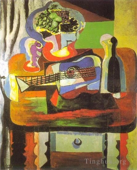 巴勃罗·毕加索 当代各类绘画作品 -  《Verre,花束吉他,bouteille,1919》