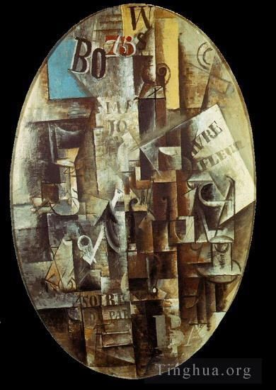 巴勃罗·毕加索 当代各类绘画作品 -  《Violon,verre,烟斗和编码器,1912》