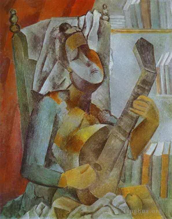 巴勃罗·毕加索 当代各类绘画作品 -  《弹曼陀林的女人,1909》